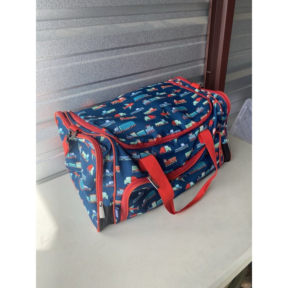 Wildkin Kids Weekender Duffel Bag Cars Trucks Trains Planes Travel Carry On Blue